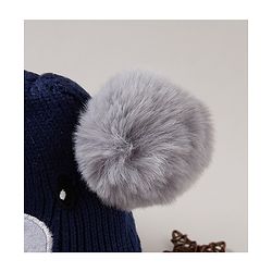 Babyhug Woolen Cap Bear Embroidery Blue - Diameter 14 cm