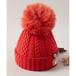 Babyhug Woollen Cap With Pom Pom Orange - Diameter 7.5 cm