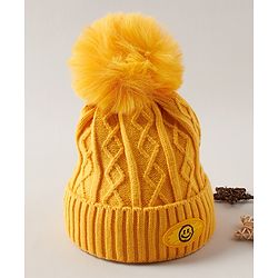 Babyhug Woollen Cap With Pom Pom Yellow - Diameter 10 cm