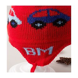 Babyhug Cap with Pom Pom Car Print Red - Diameter 12 cm