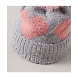 Babyhug Pom Pom Winter Cap Heart Print Grey - Diameter 11 cm