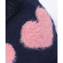 Babyhug Pom Pom Winter Cap Heart Print Blue - Diameter 11 cm