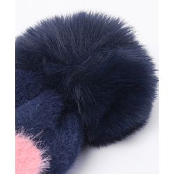 Babyhug Pom Pom Winter Cap Heart Print Blue - Diameter 11 cm