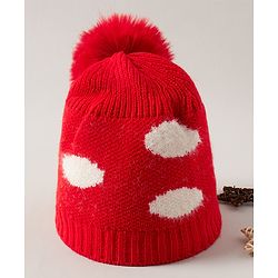 Babyhug Winter Caps With Pom Pom Red - Diameter 14 cm