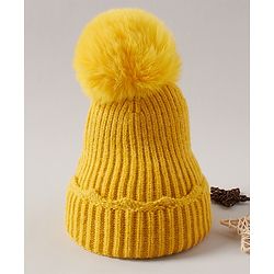 Babyhug Pom Pom Winter Cap Yellow - Diameter 11.5 cm