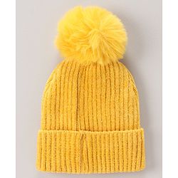 Babyhug Cap with Pom Pom Kitten Design Yellow - Cap Diameter 12 cm (Product Inner Lining Color May Vary)