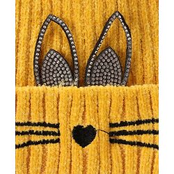 Babyhug Cap with Pom Pom Kitten Design Yellow - Cap Diameter 12 cm (Product Inner Lining Color May Vary)
