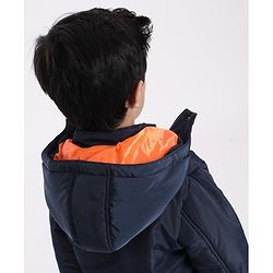 Babyhug Full Sleeves Quilted Hooded Jacket Text Badge - Navy Blue