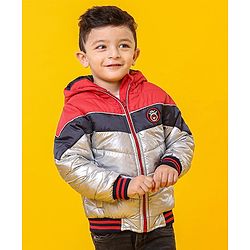 Babyhug Full Sleeves Colorblock Hooded Padded Winter Jacket - Red