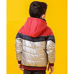 Babyhug Full Sleeves Colorblock Hooded Padded Winter Jacket - Red