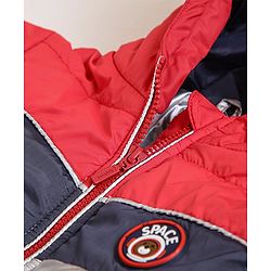 Babyhug Full Sleeves Colorblock Hooded Padded Winter Jacket - Red