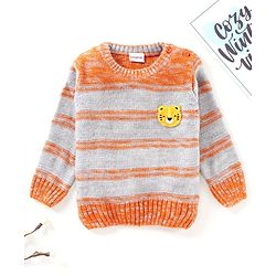Babyhug Full Sleeves Striped Sweater Tiger Patch - Orange