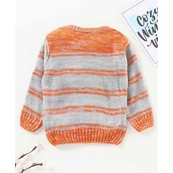 Babyhug Full Sleeves Striped Sweater Tiger Patch - Orange