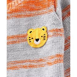 Babyhug Full Sleeves Striped Sweater Tiger Patch - Orange