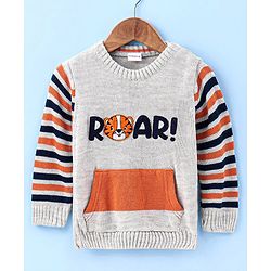Babyhug Full Sleeves Pullover Sweater Text Print- Grey