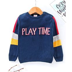 Babyhug Full Sleeves Sweater Text Print - Blue