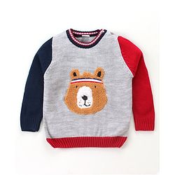 Babyhug Full Sleeves Pull Over Sweater with Bear Patch - Grey