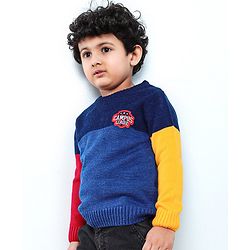 Babyhug Full Sleeves Pull Over Sweater Colour Block Print - Blue