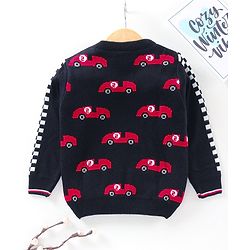 Babyhug Full Sleeves Pullover Sweater Car Print - Navy Blue