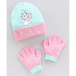 Babyhug Woollen Cap & Mittens Marie Print Yellow - Diameter 13 cm
