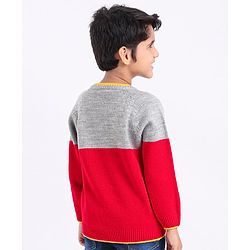Babyhug Full Sleeves Pullover Colorblock Sweater Dino Print - Red Grey