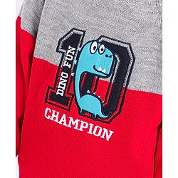 Babyhug Full Sleeves Pullover Colorblock Sweater Dino Print - Red Grey