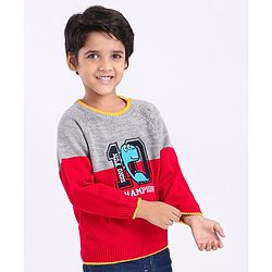 Babyhug Full Sleeves Pullover Colorblock Sweater Dino Print - Red Grey