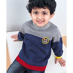 Babyhug Full Sleeves Color Block Sweater - Blue
