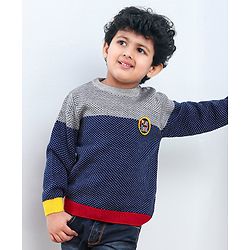 Babyhug Full Sleeves Color Block Sweater - Blue