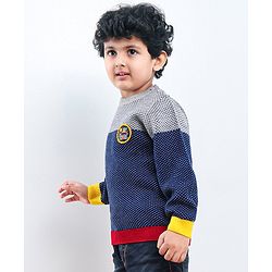 Babyhug Full Sleeves Color Block Sweater - Blue
