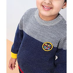 Babyhug Full Sleeves Color Block Sweater - Blue