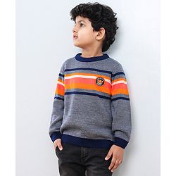Babyhug Full Sleeves Color Block Sweater - Blue