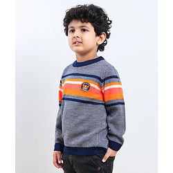 Babyhug Full Sleeves Color Block Sweater - Blue