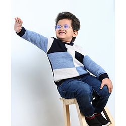 Babyhug Full Sleeves Checks Pattern Sweater - Blue