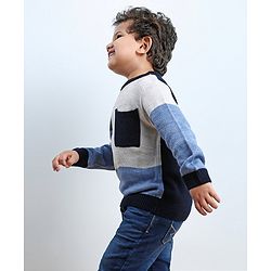 Babyhug Full Sleeves Checks Pattern Sweater - Blue
