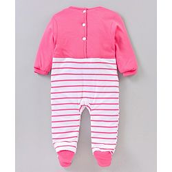 Babyhug Full Sleeves Romper With Bow Applique - Pink