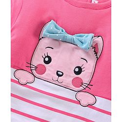 Babyhug Full Sleeves Romper With Bow Applique - Pink