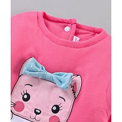 Babyhug Full Sleeves Romper With Bow Applique - Pink