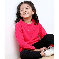 Babyhug Full Sleeves Pullover Sequins Sweater - Pink