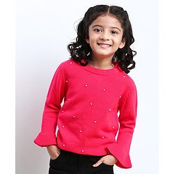Babyhug Full Sleeves Pullover Sequins Sweater - Pink