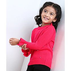 Babyhug Full Sleeves Pullover Sequins Sweater - Pink