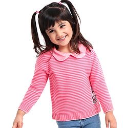 Babyhug Full Sleeves Sweater Striped - Pink