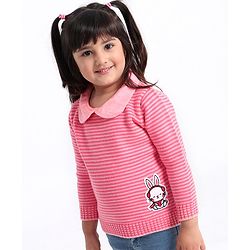 Babyhug Full Sleeves Sweater Striped - Pink