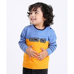 Babyhug Full Sleeves Color Block Sweater - Blue Yellow