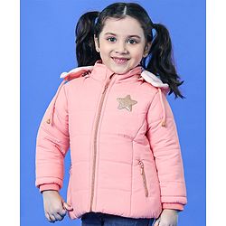 Babyhug Full Sleeves Quilted Hooded Jacket Star Patch - Pink