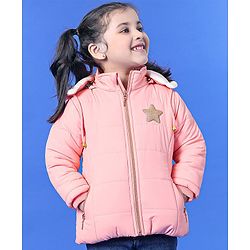 Babyhug Full Sleeves Quilted Hooded Jacket Star Patch - Pink