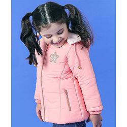 Babyhug Full Sleeves Quilted Hooded Jacket Star Patch - Pink