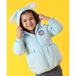 Babyhug Full Sleeves Hooded Padded Jacket Bunny Embroidery - Blue