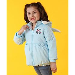 Babyhug Full Sleeves Hooded Padded Jacket Bunny Embroidery - Blue