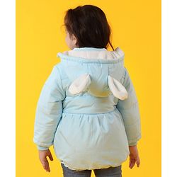 Babyhug Full Sleeves Hooded Padded Jacket Bunny Embroidery - Blue